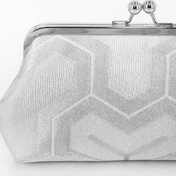 Kimono Clutch Purse in Bishamon in Silver | Upcycled vintage Japanese Textile - Heritage ReFashioned