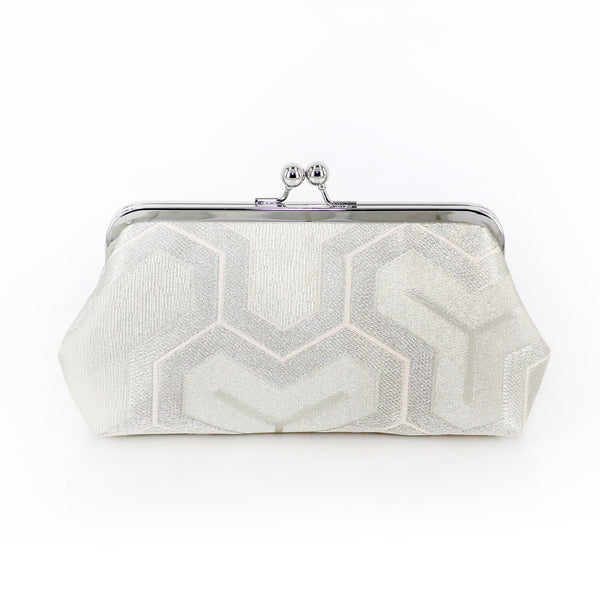 Kimono Clutch Purse in Bishamon in Silver | Upcycled vintage Japanese Textile - Heritage ReFashioned