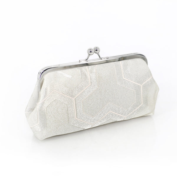 Kimono Clutch Purse in Bishamon in Silver | Upcycled vintage Japanese Textile - Heritage ReFashioned
