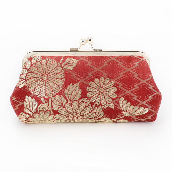 Chrysanthemum and Peony on Burgundy Kimono Clutch | Upcycled from vintage Japanese Kimono - Heritage ReFashioned