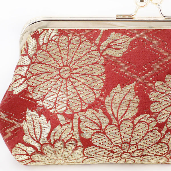 Chrysanthemum and Peony on Burgundy Kimono Clutch | Upcycled from vintage Japanese Kimono - Heritage ReFashioned