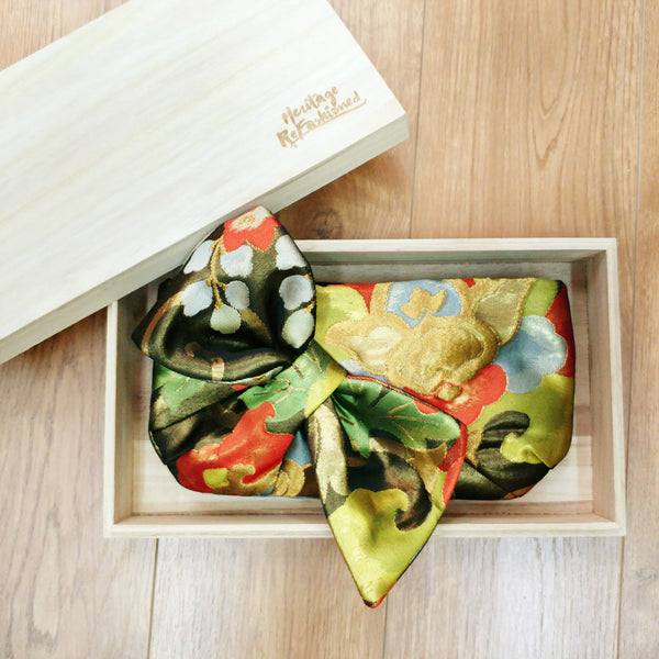 Kimono Obi Bow Clutch Bag | Abstract Camellia | Upcycled from vintage Japanese Silk - Heritage ReFashioned