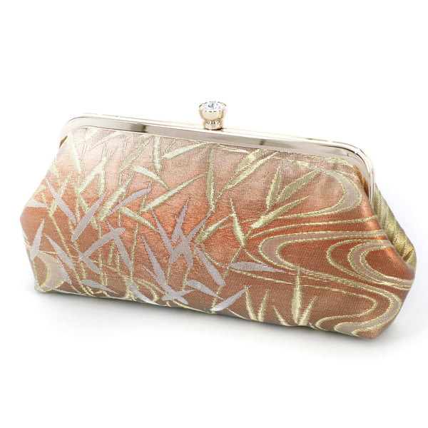 Summer Grass Kimono Obi Clutch Purse in Gradient Gold, Blush, Copper - Heritage ReFashioned