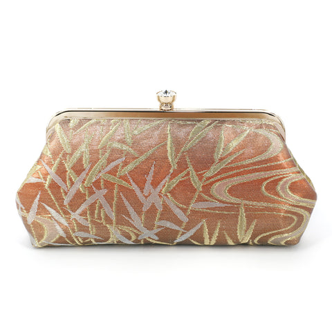 Summer Grass Kimono Obi Clutch Purse in Gradient Gold, Blush, Copper - Heritage ReFashioned