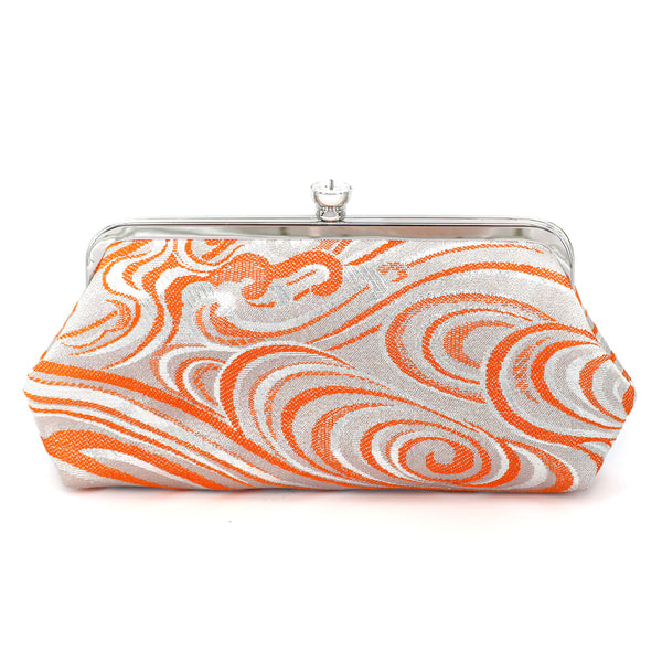 Ocean Kimono Clutch Bag in Orange and Silver | Upcycled from vintage Japanese Obi - Heritage ReFashioned