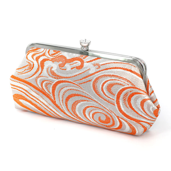 Ocean Kimono Clutch Bag in Orange and Silver | Upcycled from vintage Japanese Obi - Heritage ReFashioned