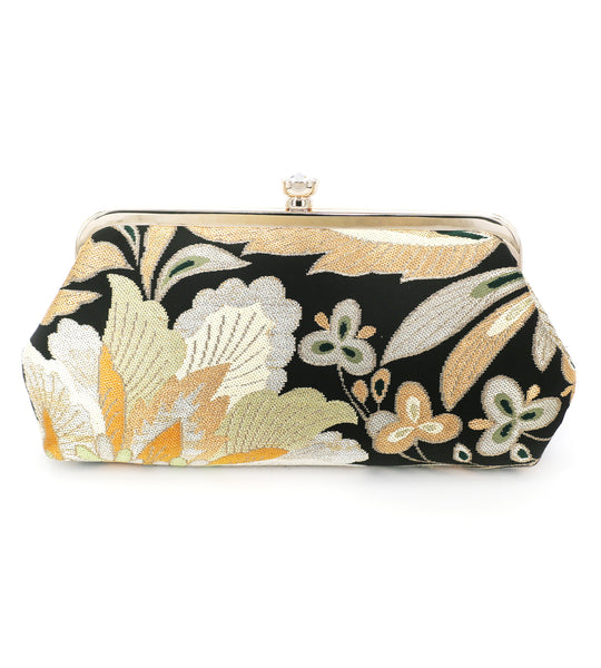 Camellia Clutch in heavy metallic thread brocade on Black Silk - Heritage ReFashioned