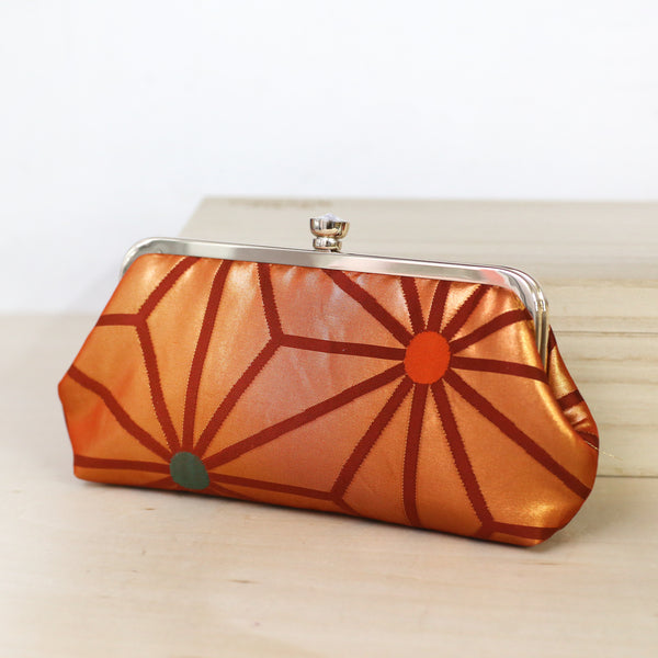 Asanoha Kimono Clutch in Orange Red Turquoise | Upcycled from vintage Japanese Obi - Heritage ReFashioned