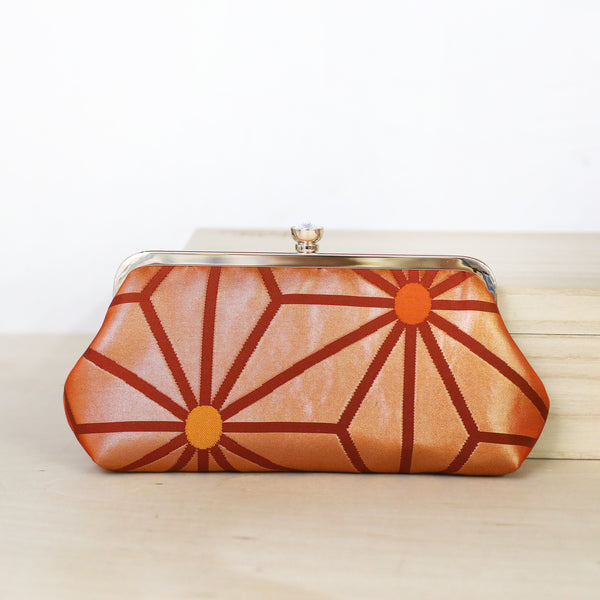 Asanoha Kimono Clutch in Orange Red Turquoise | Upcycled from vintage Japanese Obi - Heritage ReFashioned