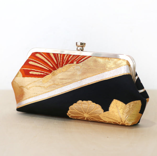 Orange and Black Butterfly Silk Kimono Clutch Purse | Upcycled Kimono Obi Silk - Heritage ReFashioned