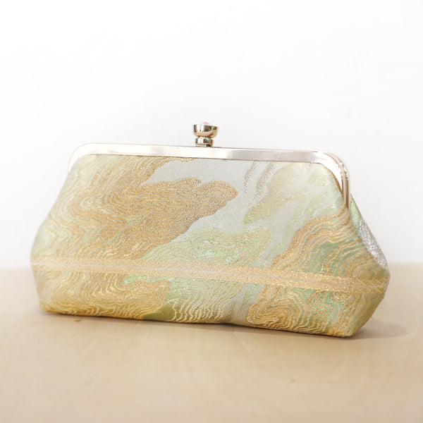 Ocean Kimono Clutch Purse in Moss Green and Gold | Upcycled from vintage Japanese Obi - Heritage ReFashioned