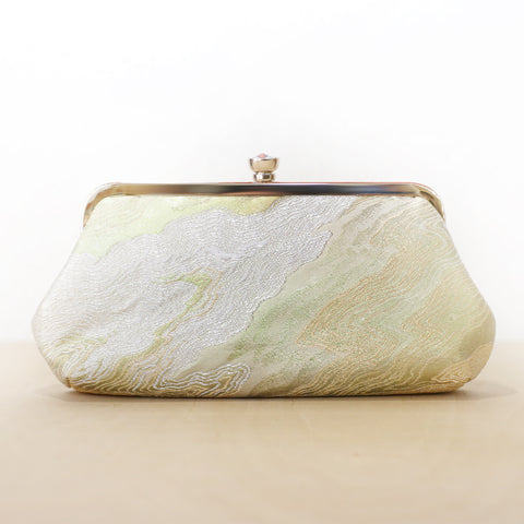 Ocean Kimono Clutch Purse in Moss Green and Gold | Upcycled from vintage Japanese Obi - Heritage ReFashioned