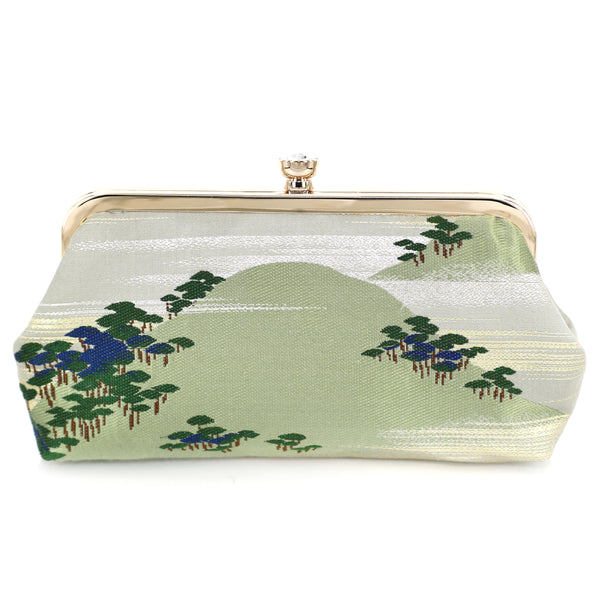 [LAST ONE] Japanese Pine Tree on a Misty Mountain kimono Clutch | Upcycled from vintage Japanese Obi - Heritage ReFashioned