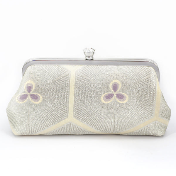 Kikko Hexagon and Stylized Pine Clutch Bag in Silver and Lilac | Upcycled from vintage Japanese Obi - Heritage ReFashioned