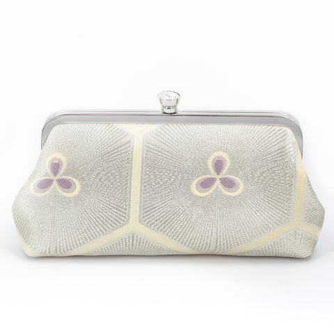 Kikko Hexagon and Stylized Pine Clutch Bag in Silver and Lilac | Upcycled from vintage Japanese Obi - Heritage ReFashioned