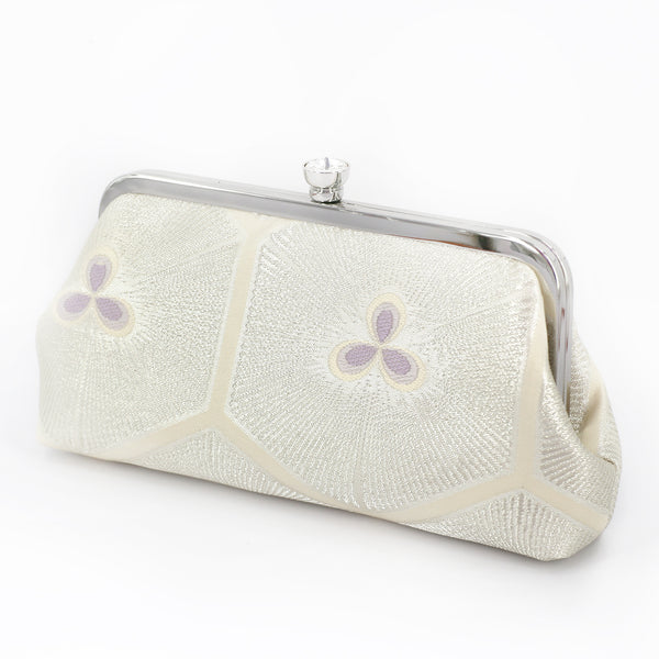 Kikko Hexagon and Stylized Pine Clutch Bag in Silver and Lilac | Upcycled from vintage Japanese Obi - Heritage ReFashioned