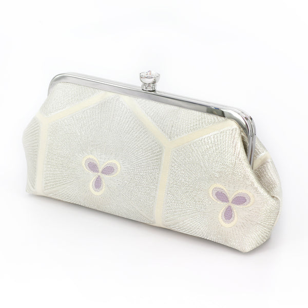 Kikko Hexagon and Stylized Pine Clutch Bag in Silver and Lilac | Upcycled from vintage Japanese Obi - Heritage ReFashioned