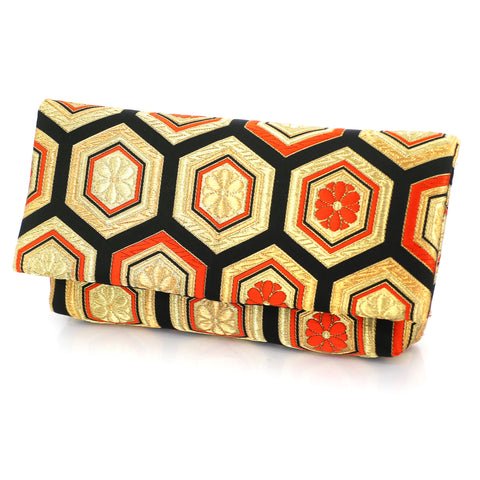 Kimono Envelope Clutch Purse in Hexagon Kikko Pattern | Upcycled Japanese Obi Silk - Heritage ReFashioned