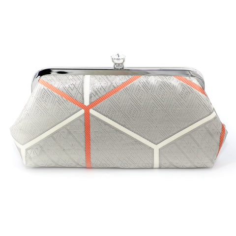 Kimono Silk Clutch in Silver and Peach - Heritage ReFashioned