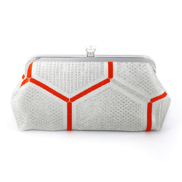Kimono Silk Clutch in Kikko Silver and Orange - Heritage ReFashioned