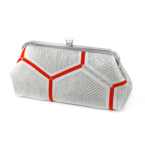 Kimono Silk Clutch in Kikko Silver and Orange - Heritage ReFashioned