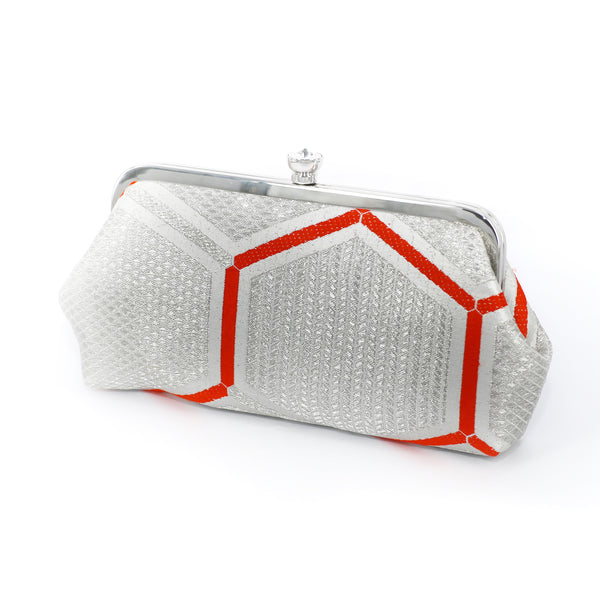 Kimono Silk Clutch in Kikko Silver and Orange - Heritage ReFashioned