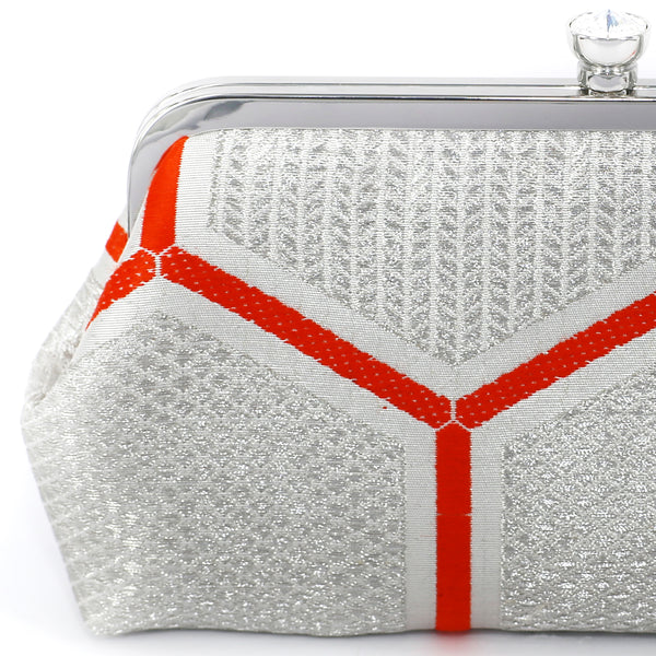 Kimono Silk Clutch in Kikko Silver and Orange - Heritage ReFashioned
