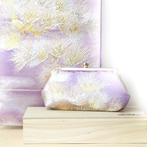 Kimono Pine Tree Clutch in Purple Lilac | Upcycled from vintage Japanese Obi - Heritage ReFashioned