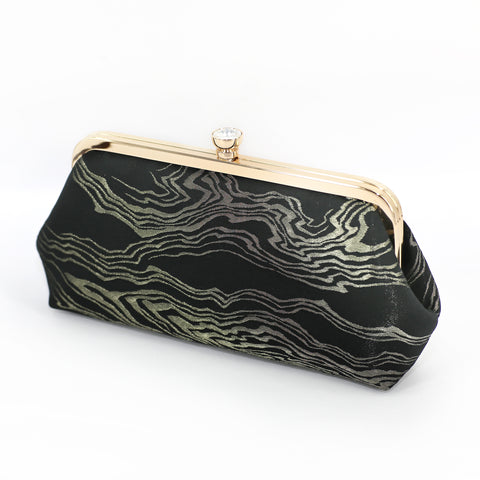 Kimono Clutch Bag in Black and Antique Gold | Upcycled from vintage Japanese Kimono Obi - Heritage ReFashioned