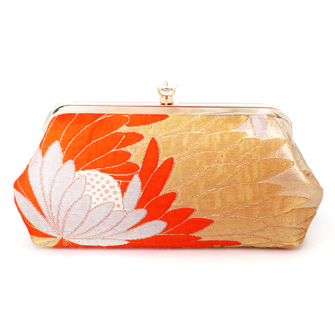 Chrysanthemum Kiku Orange Kimono Clutch | Upcycled from vintage Japanese Kimono - Heritage ReFashioned