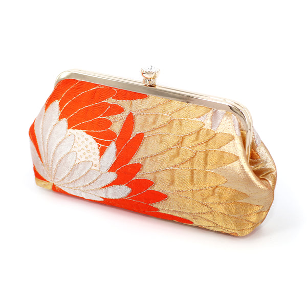 Chrysanthemum Kiku Orange Kimono Clutch | Upcycled from vintage Japanese Kimono - Heritage ReFashioned