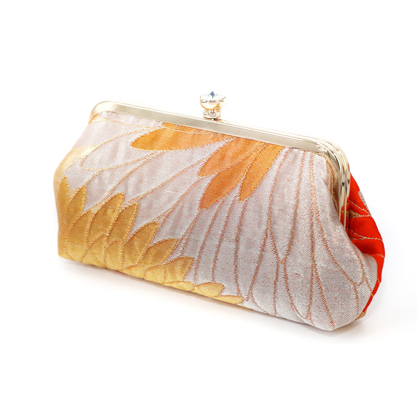 Chrysanthemum Kiku Orange Kimono Clutch | Upcycled from vintage Japanese Kimono - Heritage ReFashioned
