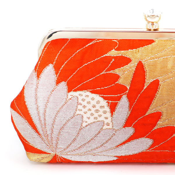 Chrysanthemum Kiku Orange Kimono Clutch | Upcycled from vintage Japanese Kimono - Heritage ReFashioned