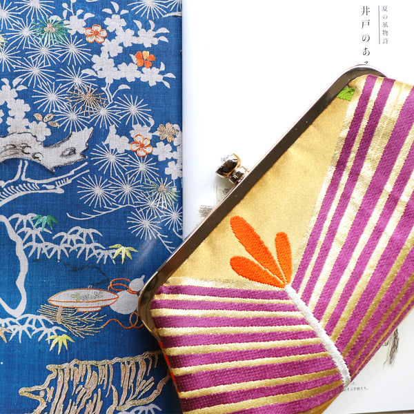 Golden Young Pine Kimono Clutch Purse | Upcycled from vintage Japanese Obi - Heritage ReFashioned