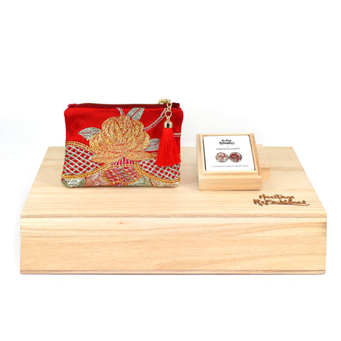 Chinese Goldwork Embroidery Kwan Kwa Pouch + Cufflinks Set - Wedding Gift Set【裙褂手袋】 - Heritage ReFashioned