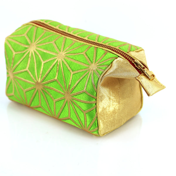 Asanoha Kimono Travel / Make-up Bag | Upcycled Kimono Obi Silk - Heritage ReFashioned