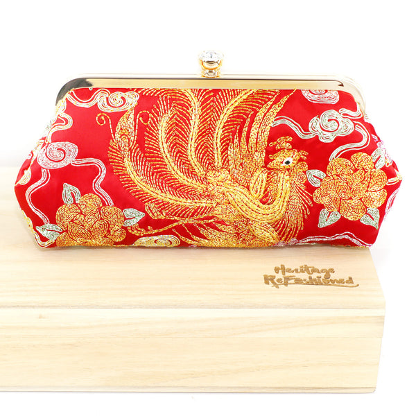 Chinese Kwan Kwa Clutch - Phoenix & Peonies【裙褂手袋 - 鳳, 雲】 - Heritage ReFashioned