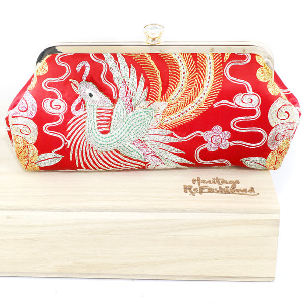 RARE Chinese Kwan Kwa Clutch - Phoenix & Peony basket 【裙褂手袋-鳳,  牡丹】 - Heritage ReFashioned