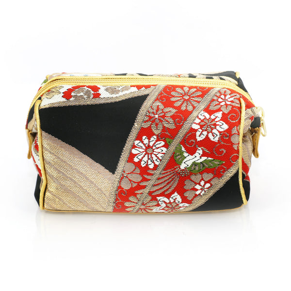 Spring Bird Bamboo Kimono Travel / Make-up Bag | Upcycled Kimono Obi Silk - Heritage ReFashioned