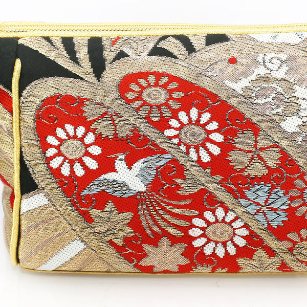 Spring Bird Bamboo Kimono Travel / Make-up Bag | Upcycled Kimono Obi Silk - Heritage ReFashioned