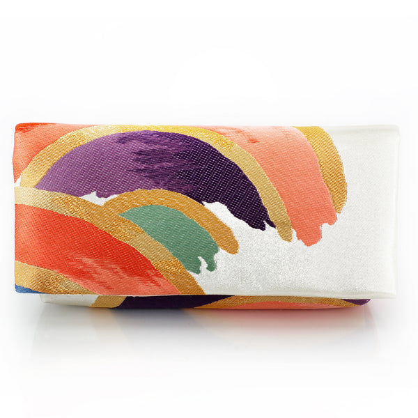 [Last one] Kimono Envelope Clutch Bag with Seigaiha Waves in Rainbow | Upcycled Kimono Obi Silk - Heritage ReFashioned