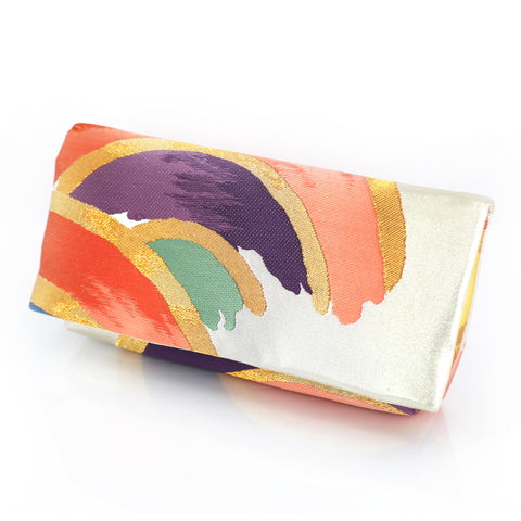 [Last one] Kimono Envelope Clutch Bag with Seigaiha Waves in Rainbow | Upcycled Kimono Obi Silk - Heritage ReFashioned