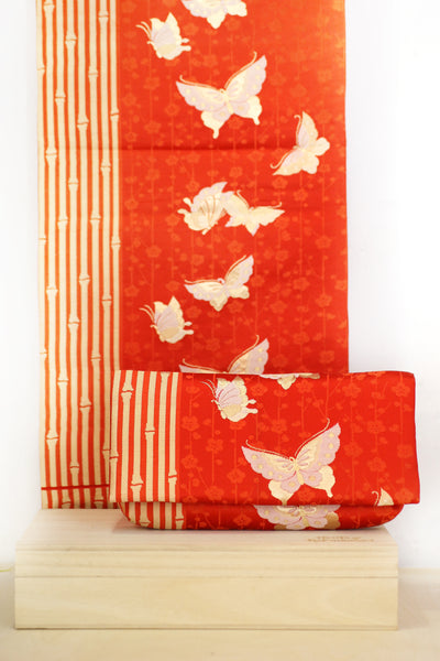 Kimono Envelope Clutch Bag with Butterflies and Bamboo | Upcycled Kimono Obi Silk - Heritage ReFashioned