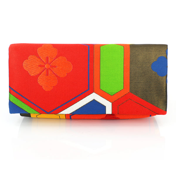 Japanese kimono Envelope Clutch Bag with Kikko & Peony | Upcycled Kimono Obi Silk - Heritage ReFashioned