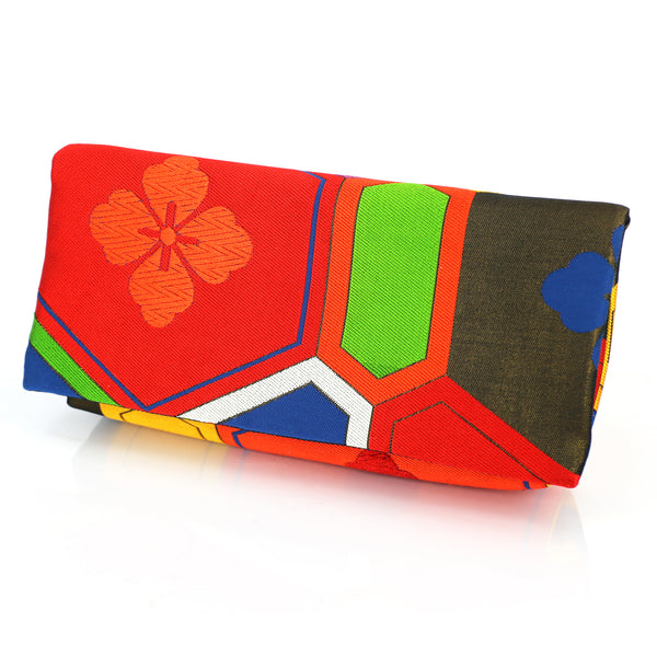Japanese kimono Envelope Clutch Bag with Kikko & Peony | Upcycled Kimono Obi Silk - Heritage ReFashioned