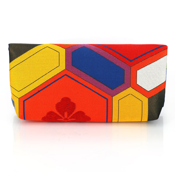 Japanese kimono Envelope Clutch Bag with Kikko & Peony | Upcycled Kimono Obi Silk - Heritage ReFashioned