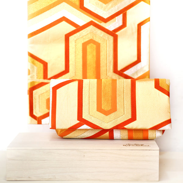 Kimono Obi Envelope Clutch Bag in Bishamon Pattern | Upcycled Kimono Obi Silk - Heritage ReFashioned