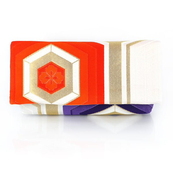 Japanese Kimono Obi Envelope Clutch Bag in Hexagon Kikko Gold, Purple, Green, Red - Heritage ReFashioned