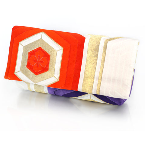 Japanese Kimono Obi Envelope Clutch Bag in Hexagon Kikko Gold, Purple, Green, Red - Heritage ReFashioned