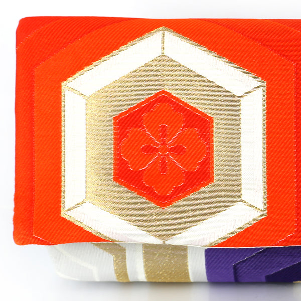 Japanese Kimono Obi Envelope Clutch Bag in Hexagon Kikko Gold, Purple, Green, Red - Heritage ReFashioned